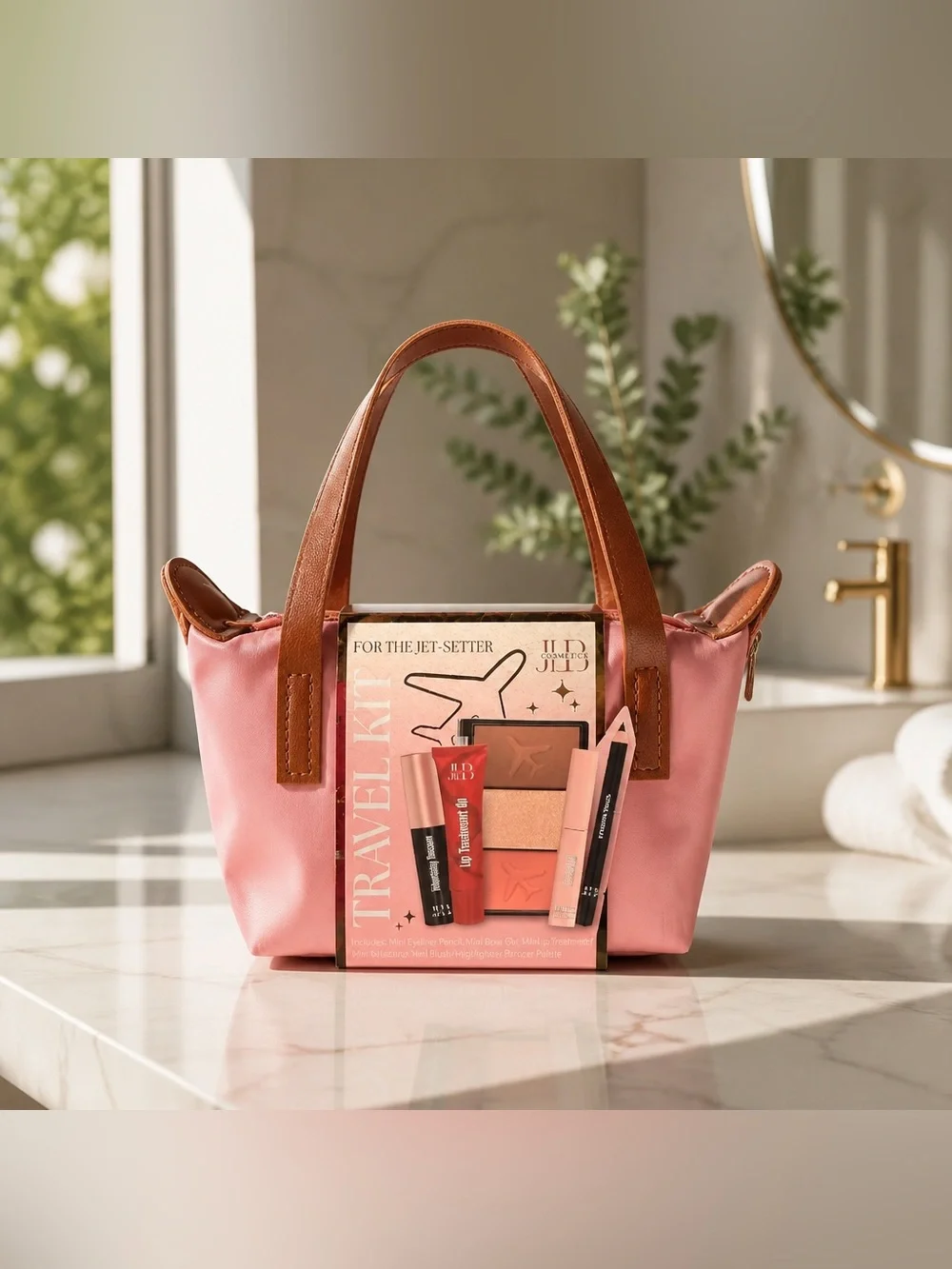 Travel Makeup Kit Cosmetic Bag with Makeup Essentials Pink Gift Set